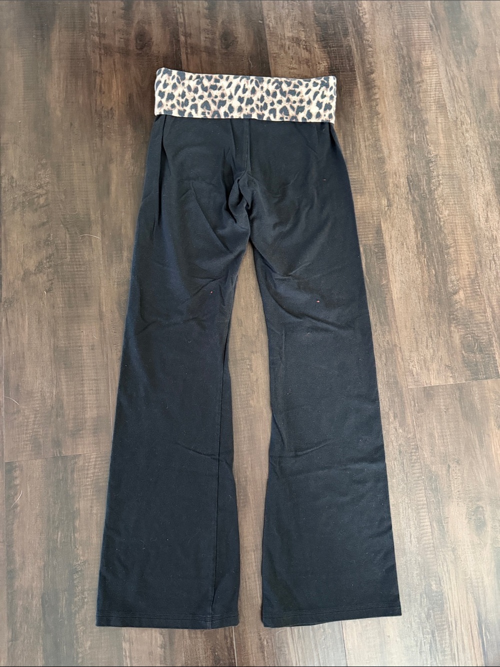 Y2K Victoria's Secret Black Boot Cut Pants with Leopard Fold-Over Waistband